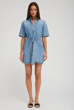 ElasticTrimming V-neck Shirt Paradis Denim Mini Henley Dress