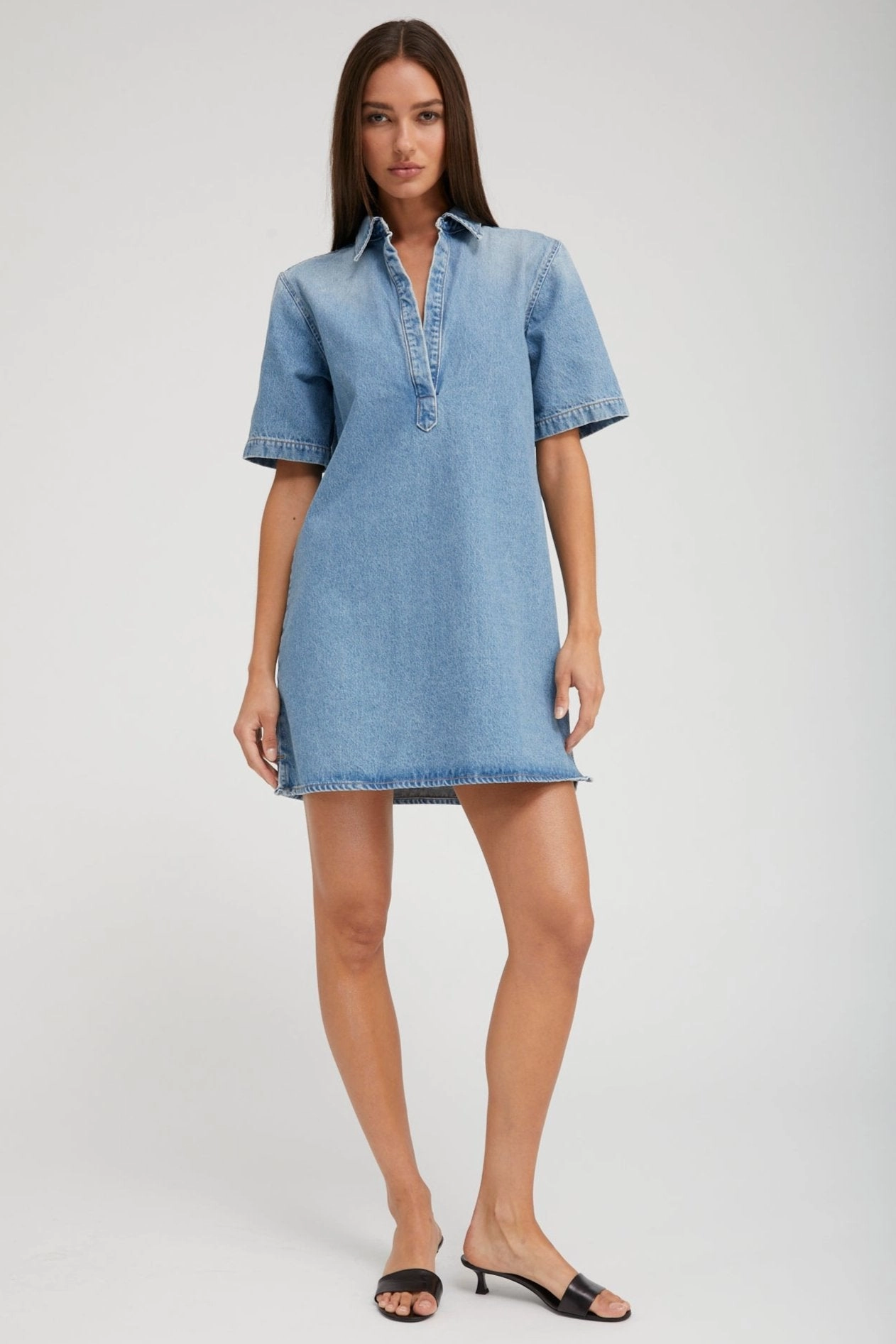 Paradis Denim Mini Henley Dress Sporty Top SoftFeel Fabric