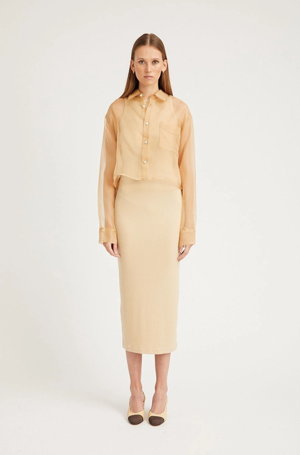 Sahara Organza Cropped Button Down WrinkleResistantTextile ShockAbsorbing