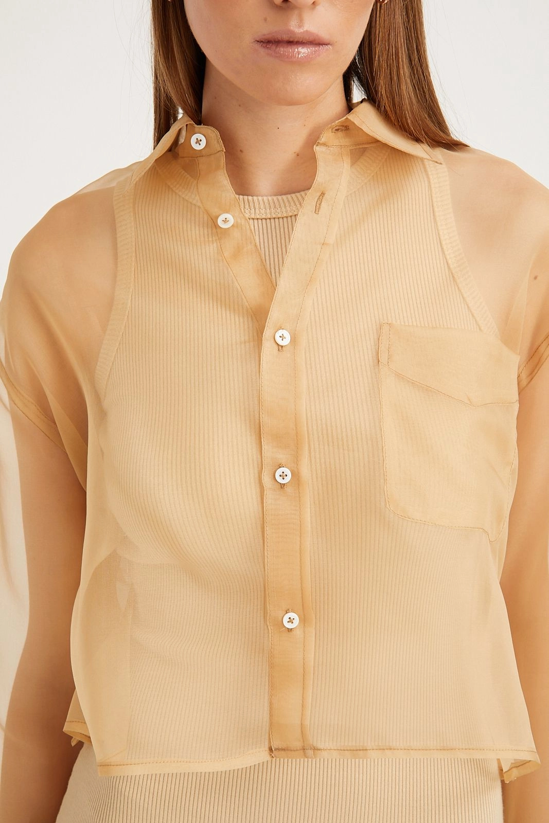 Sahara Organza Cropped Button Down Versatile Base Layer