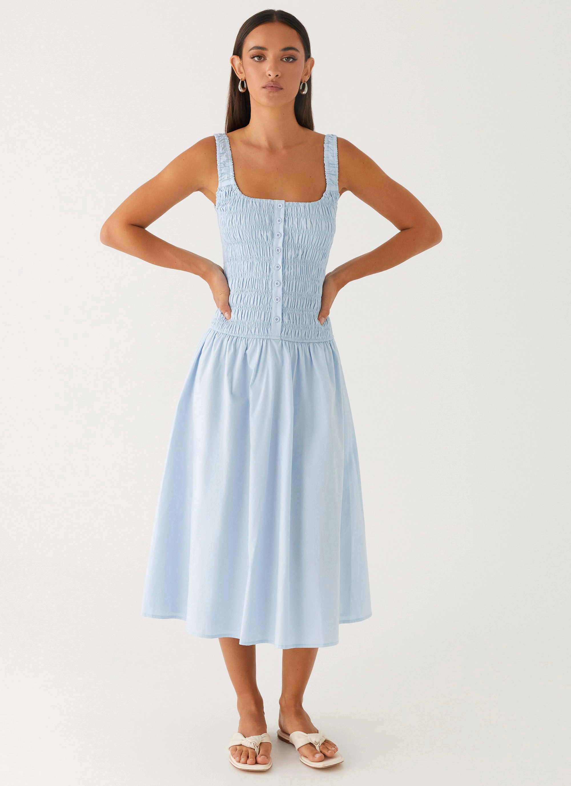 Ruffle-Detail Comfortable outdoor wear Wildflower Midi Dress - Blue