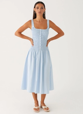 Ruffle-Detail Comfortable outdoor wear Wildflower Midi Dress - Blue