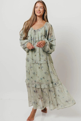 All Gender Wildwood Ruffled Maxi Dress in Sage Multi