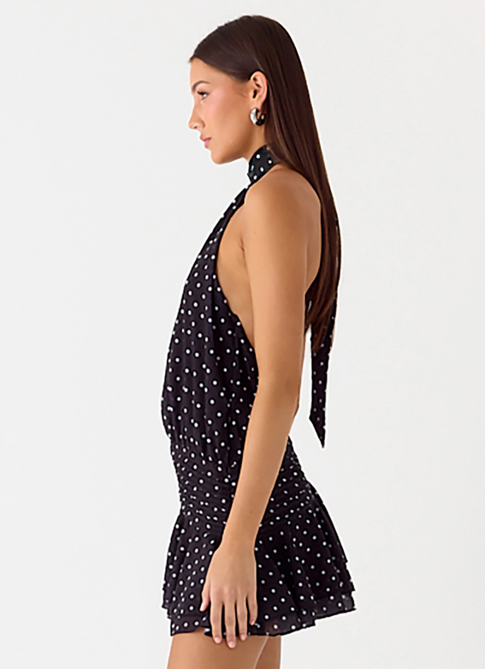 Willow Chiffon Mini Dress - Black Polkadot Easy Go Breathable Design