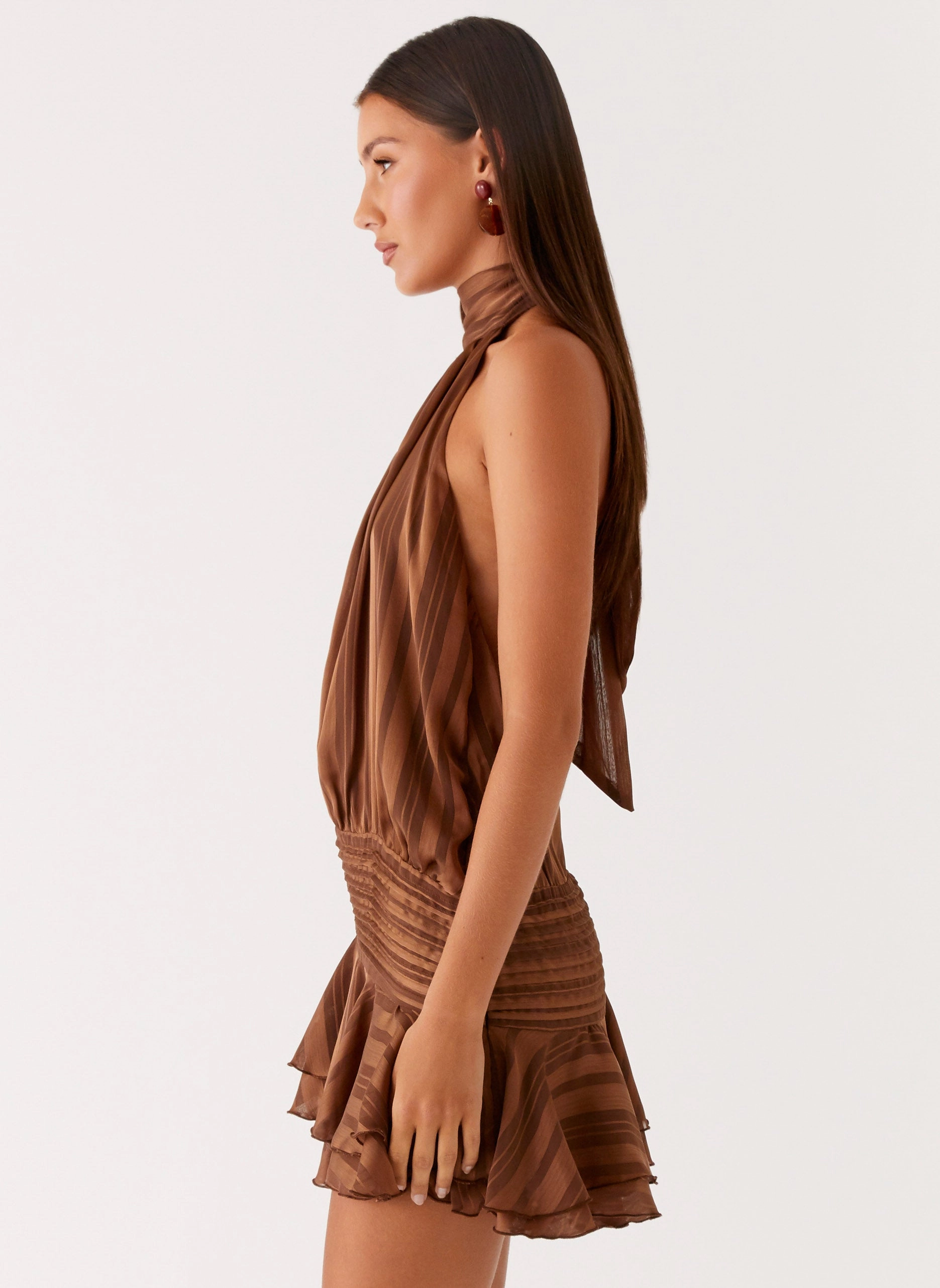 Willow Chiffon Mini Dress - Chocolate Cute Touch