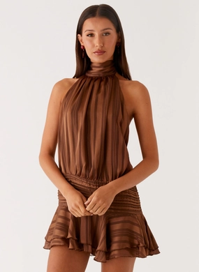 Refined Finish Willow Chiffon Mini Dress - Chocolate