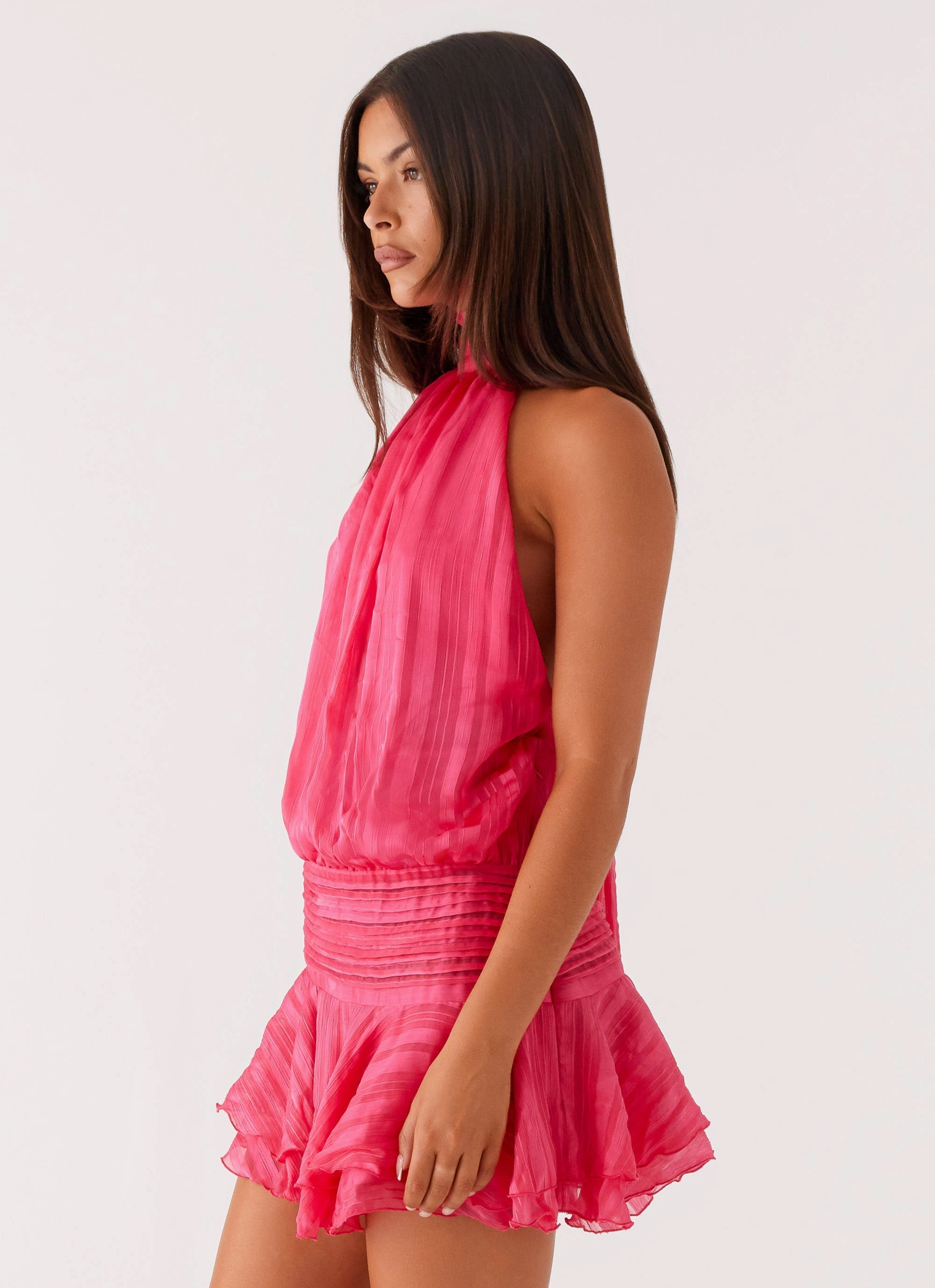 Global Style Willow Chiffon Mini Dress - Fuchsia