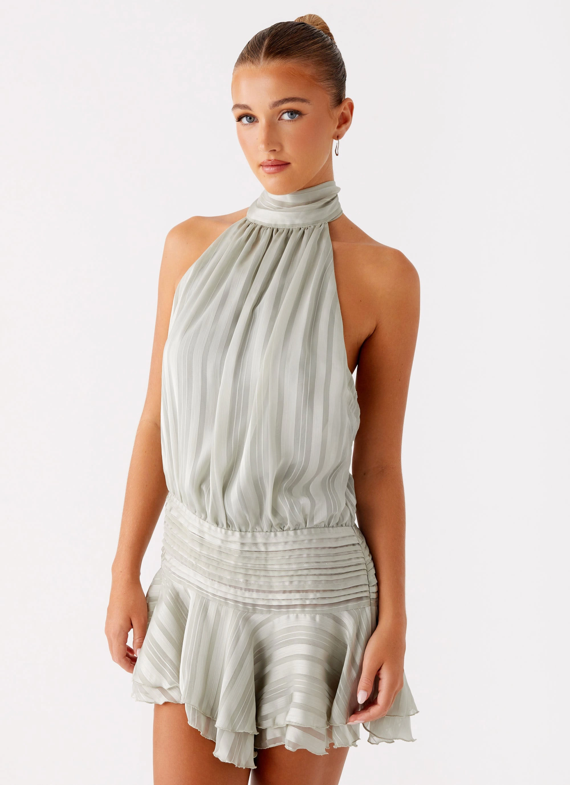 Fashionable Style Willow Chiffon Mini Dress - Green