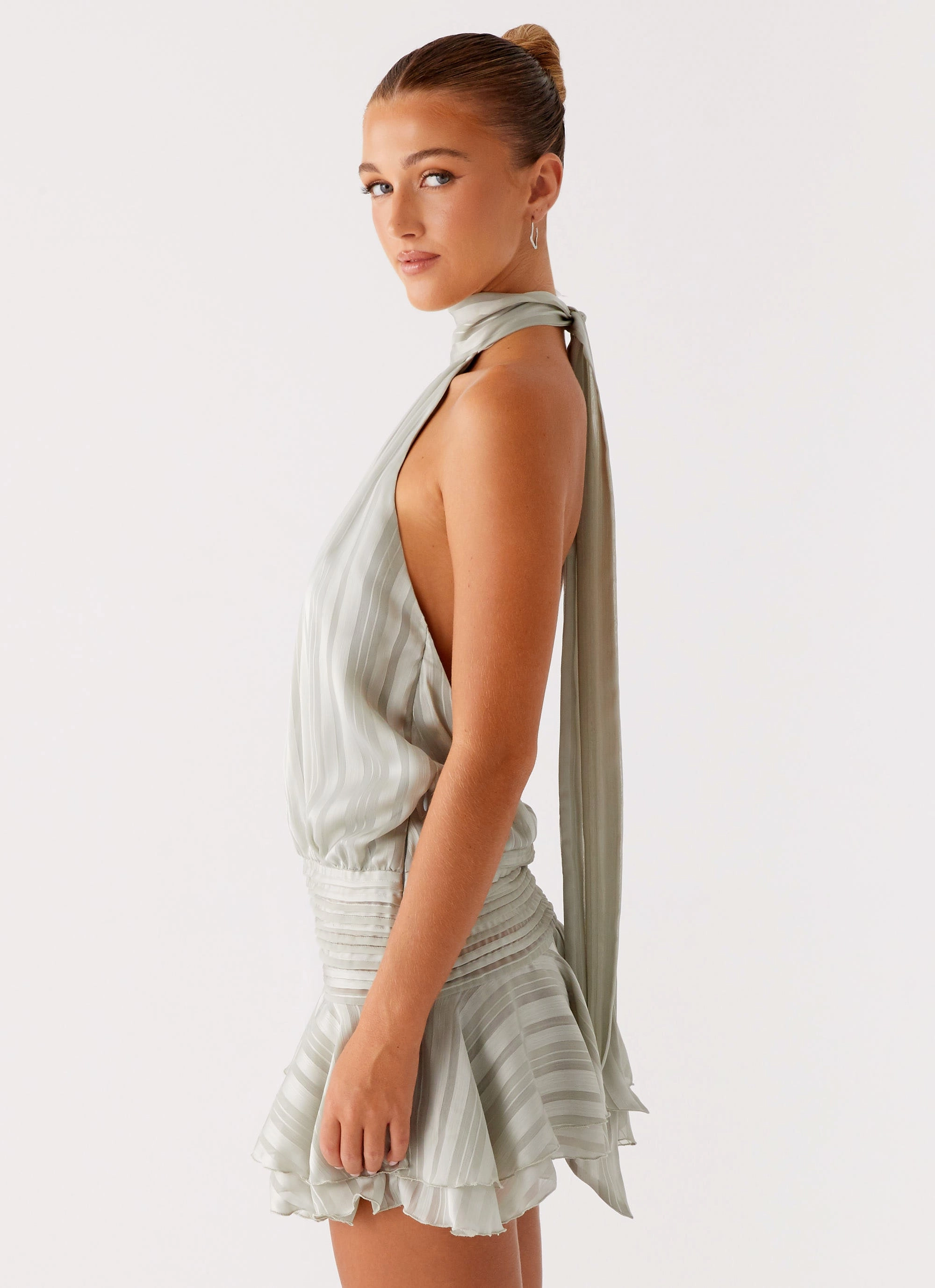 Willow Chiffon Mini Dress - Green Comfortable Waist Design Fit Form Fit