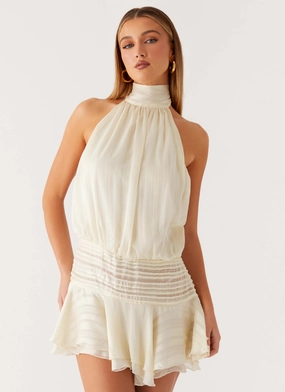 Travel-Style Autumn Ready Willow Chiffon Mini Dress - Ivory