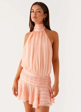 Sleek Waistband Fall Tone Willow Chiffon Mini Dress - Orange
