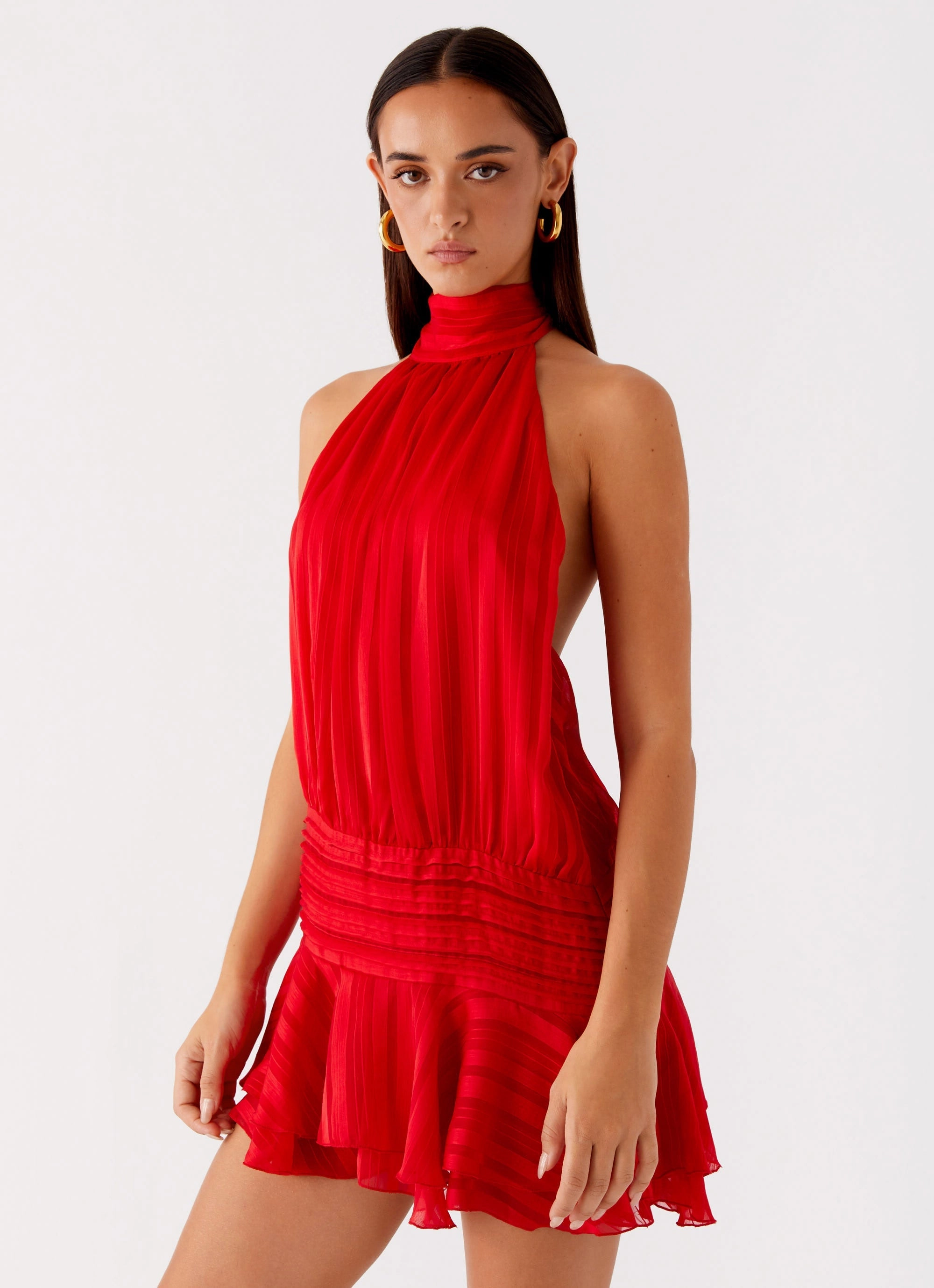 Lounge Vibes Willow Chiffon Mini Dress - Red