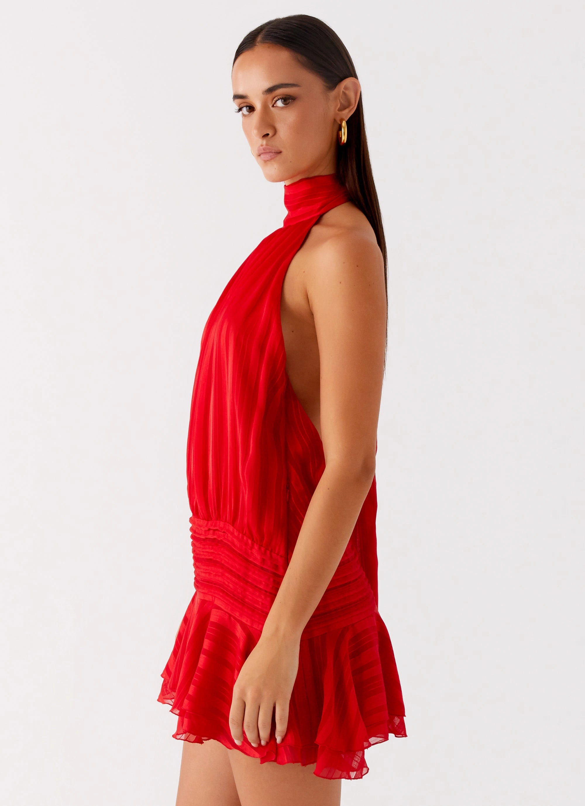 Willow Chiffon Mini Dress - Red Minimal Tone Relaxed Waistband