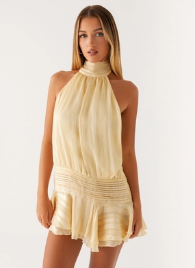 Layered Fabric Willow Chiffon Mini Dress - Yellow