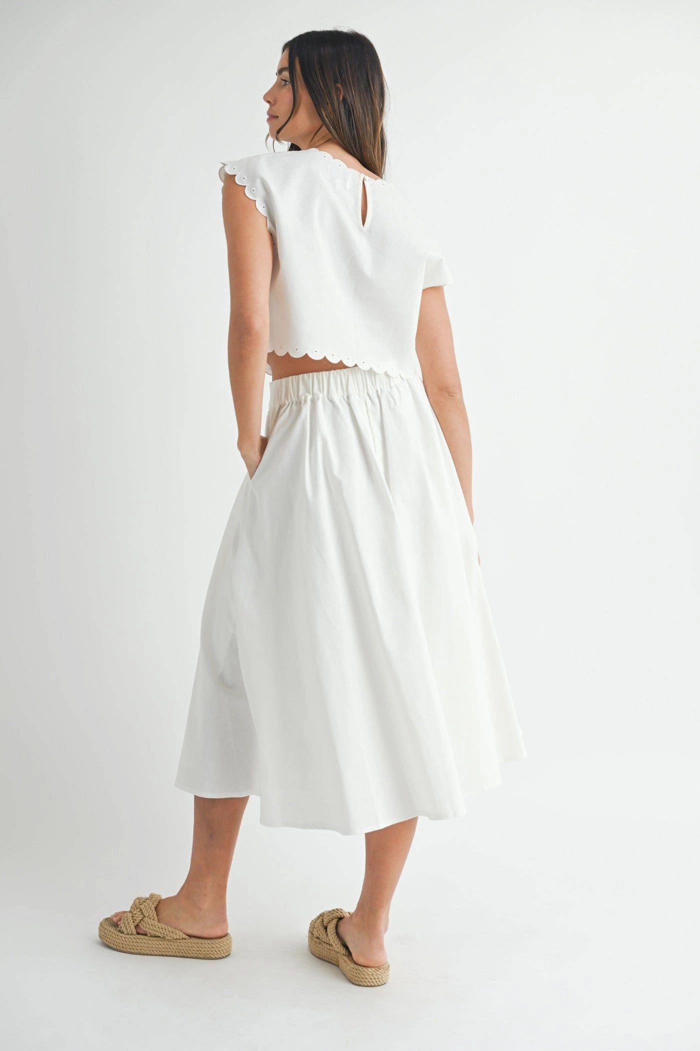 natural fiber WILLOW PLEATED MIDI SKIRT