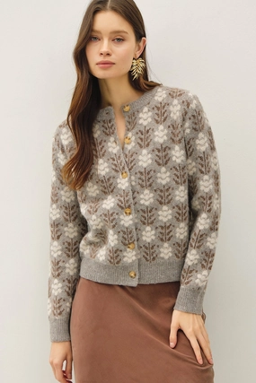 Vintage Floral Jacquard Sweater Cardigan OdorResistant Technology