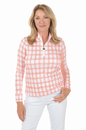 Windowpane Plaid UPF50 Mock Neck Sun Shirt OdorResistantTechnology