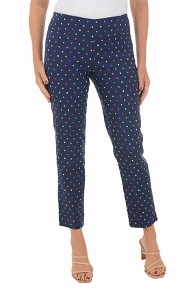 Practical Wear ComfortWaistband Petite Navy Rainbow Dots Pull-On Ankle Pant