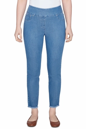 Pull-On Fringed Denim Ankle Pant Slip Resistant