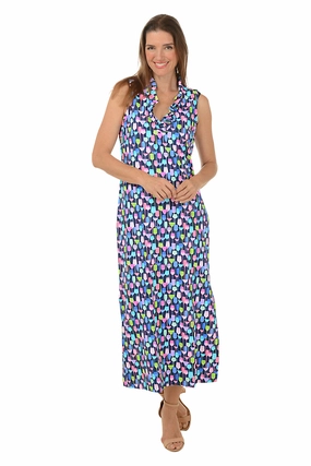 Wine Glasses UPF50  Ruffle Neck Sleeveless Maxi Dress Sleek Outline