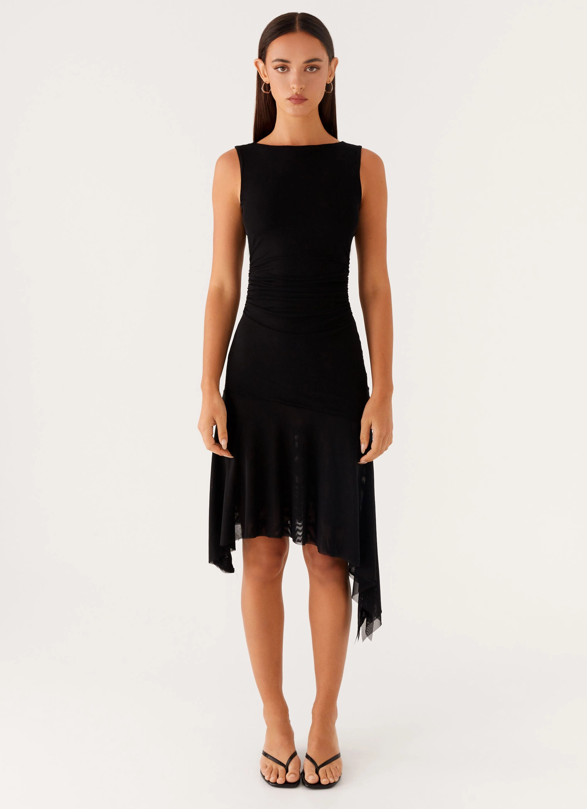 Winona Midi Dress - Black Satin-Sleeve