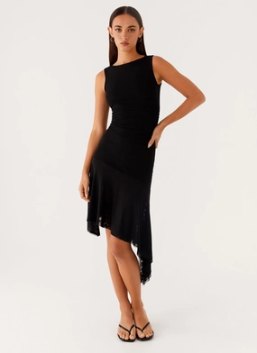 Layered Volume Winona Midi Dress - Black