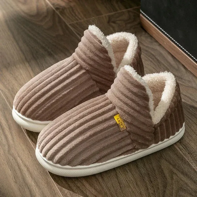 Winter Couple Cotton Slippers – Plush Wrap Heels, Non-Slip Warm Cotton Flip-Flops for Women & Men, Perfect for Home Comfort