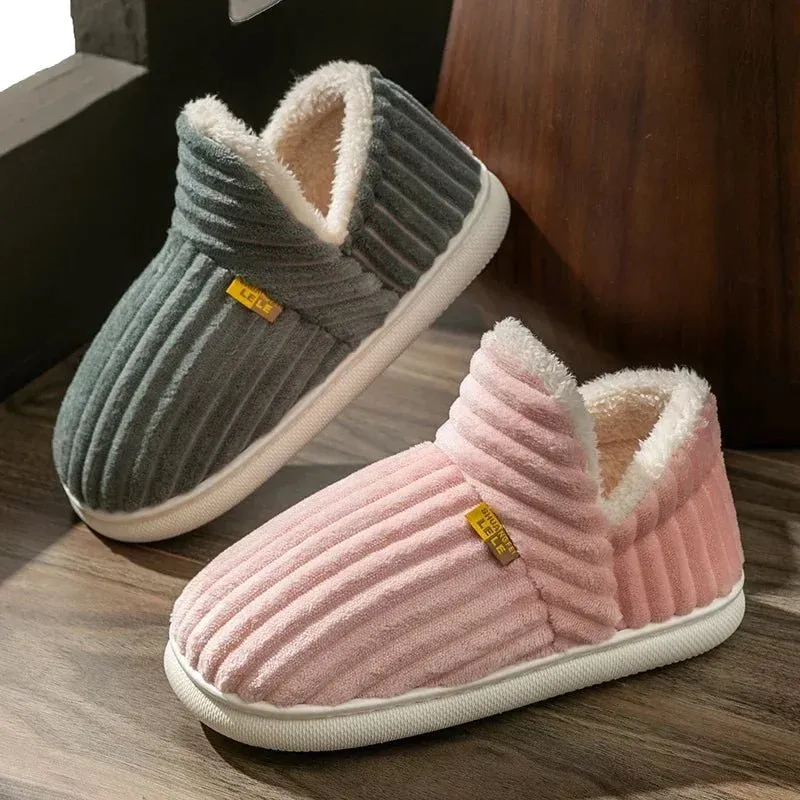 Winter Couple Cotton Slippers – Plush Wrap Heels, Non-Slip Warm Cotton Flip-Flops for Women & Men, Perfect for Home Comfort