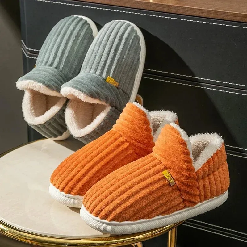Winter Couple Cotton Slippers – Plush Wrap Heels, Non-Slip Warm Cotton Flip-Flops for Women & Men, Perfect for Home Comfort
