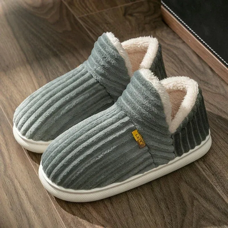 Winter Couple Cotton Slippers – Plush Wrap Heels, Non-Slip Warm Cotton Flip-Flops for Women & Men, Perfect for Home Comfort