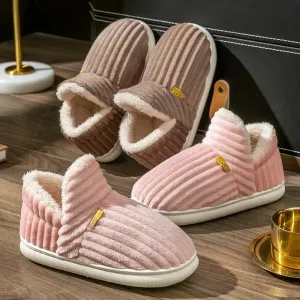 Winter Couple Cotton Slippers – Plush Wrap Heels, Non-Slip Warm Cotton Flip-Flops for Women & Men, Perfect for Home Comfort