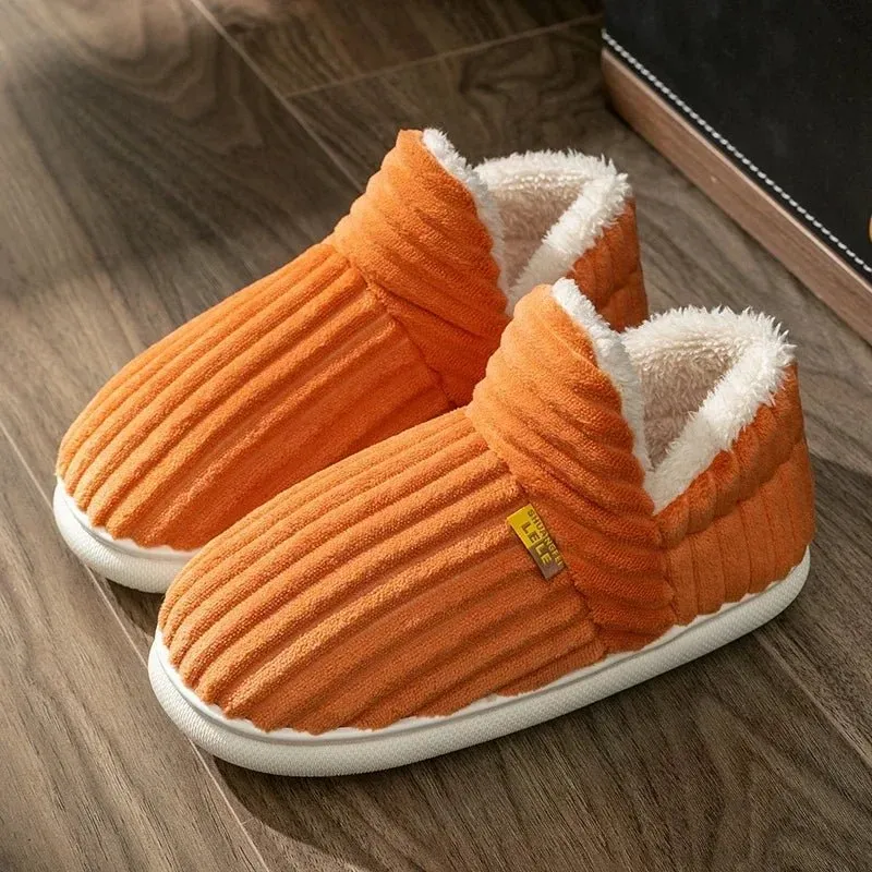 Winter Couple Cotton Slippers – Plush Wrap Heels, Non-Slip Warm Cotton Flip-Flops for Women & Men, Perfect for Home Comfort