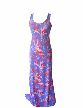 Maui Maxi Dress Tropical Birds of Paradise Delicate Details