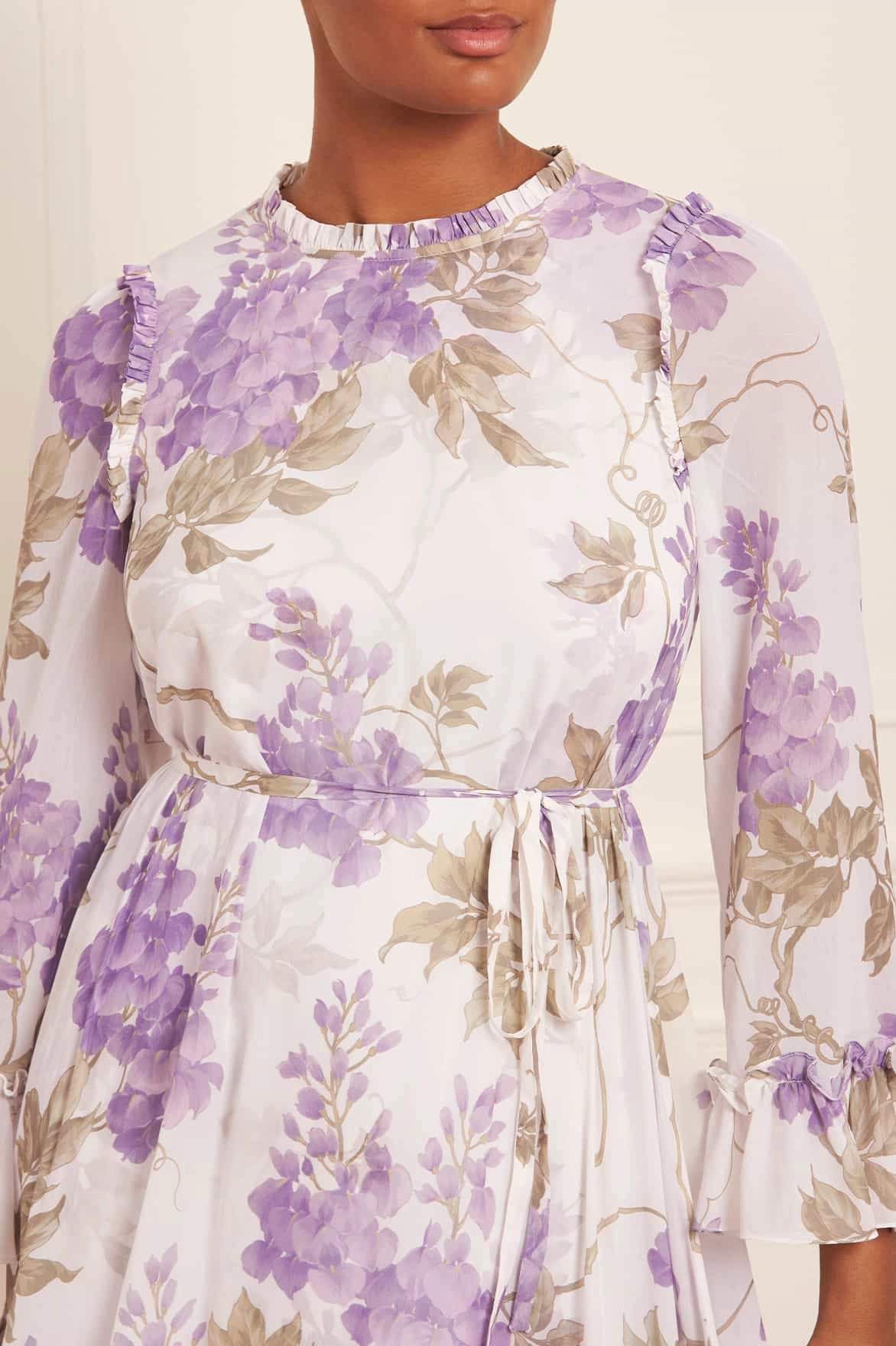 Movement Feel Built-In-Slip Wisteria Chiffon Round Neck Mini Dress