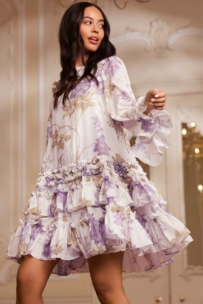 Wisteria Chiffon Round Neck Mini Dress Sharp Mood Silky Shine