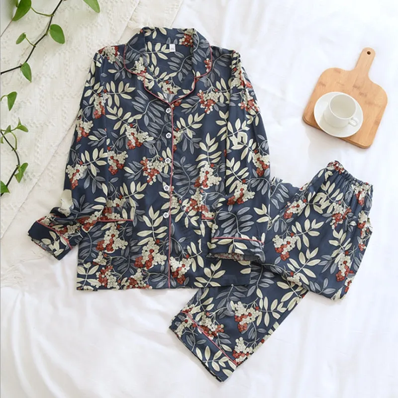 Wjczt Women's Two-Piece Home Suit For Spring And Aummer Thin Long-Sleeved Viscose Cotton Pants Pajamas Women Summer Pyjamas Set