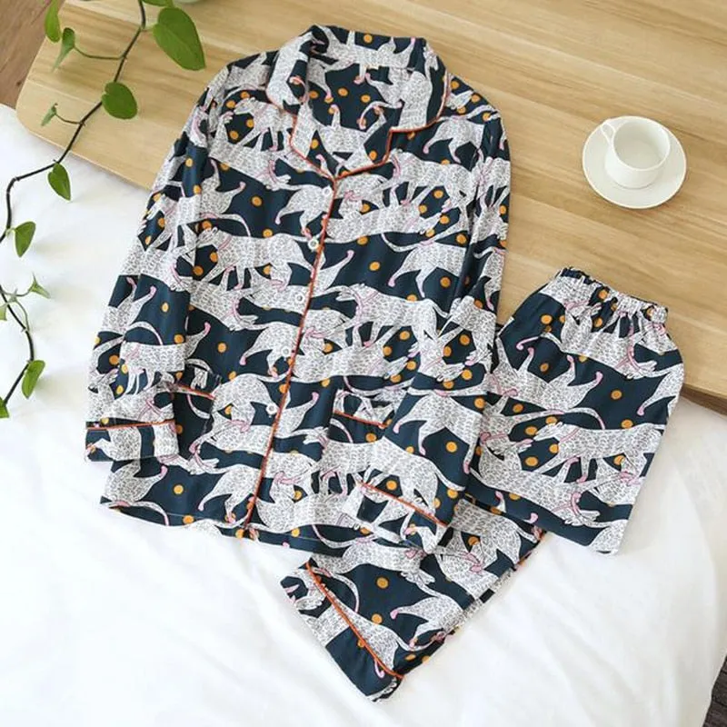 Wjczt Women's Two-Piece Home Suit For Spring And Aummer Thin Long-Sleeved Viscose Cotton Pants Pajamas Women Summer Pyjamas Set