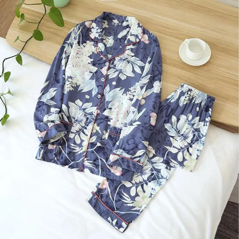 Wjczt Women's Two-Piece Home Suit For Spring And Aummer Thin Long-Sleeved Viscose Cotton Pants Pajamas Women Summer Pyjamas Set