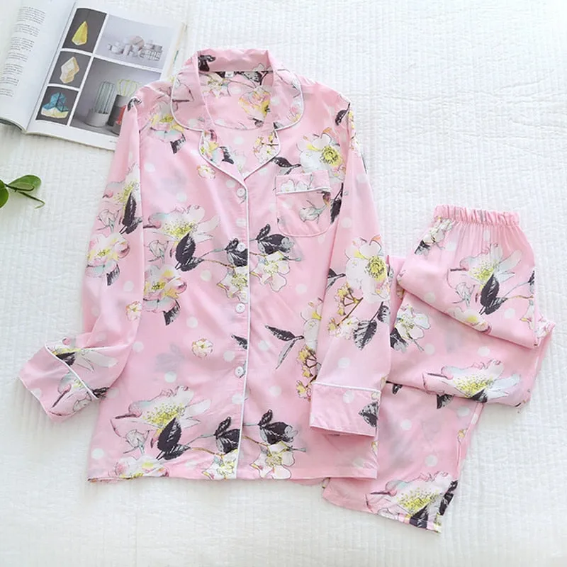 Wjczt Women's Two-Piece Home Suit For Spring And Aummer Thin Long-Sleeved Viscose Cotton Pants Pajamas Women Summer Pyjamas Set