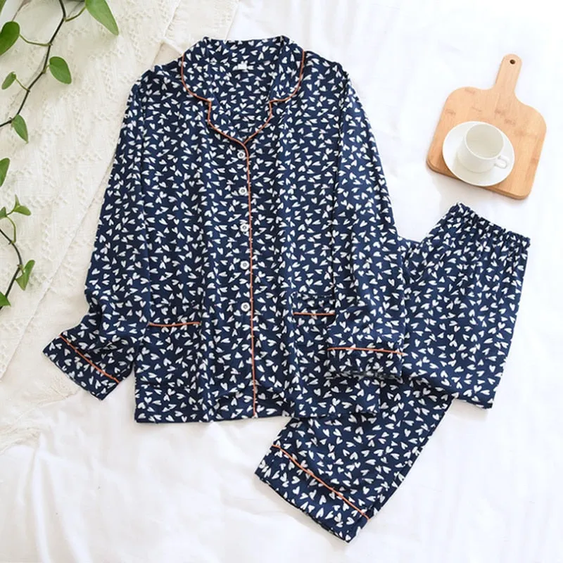 Wjczt Women's Two-Piece Home Suit For Spring And Aummer Thin Long-Sleeved Viscose Cotton Pants Pajamas Women Summer Pyjamas Set
