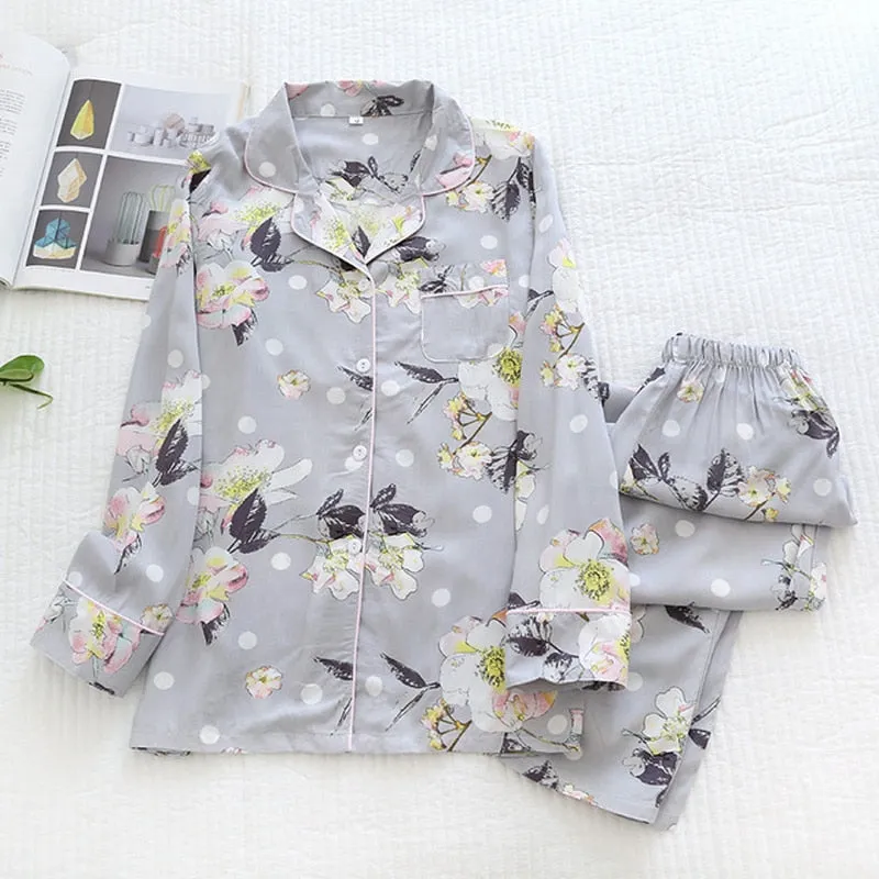 Wjczt Women's Two-Piece Home Suit For Spring And Aummer Thin Long-Sleeved Viscose Cotton Pants Pajamas Women Summer Pyjamas Set