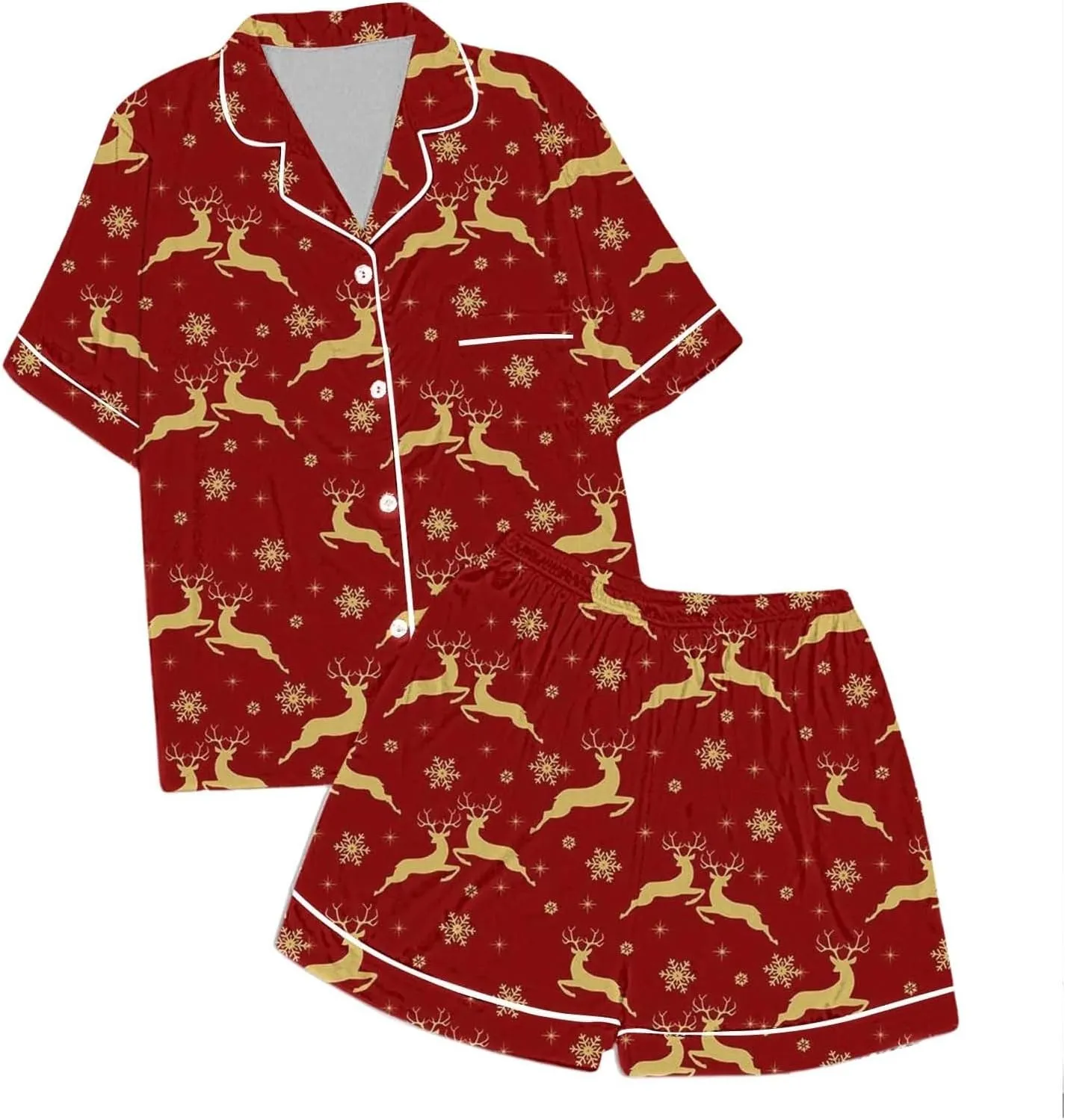 Women 2 Piece Pajamas Set Women's Pajamas Pattern Print Cute Pajamas Button Short Sleeve Top Shorts Set Pjs