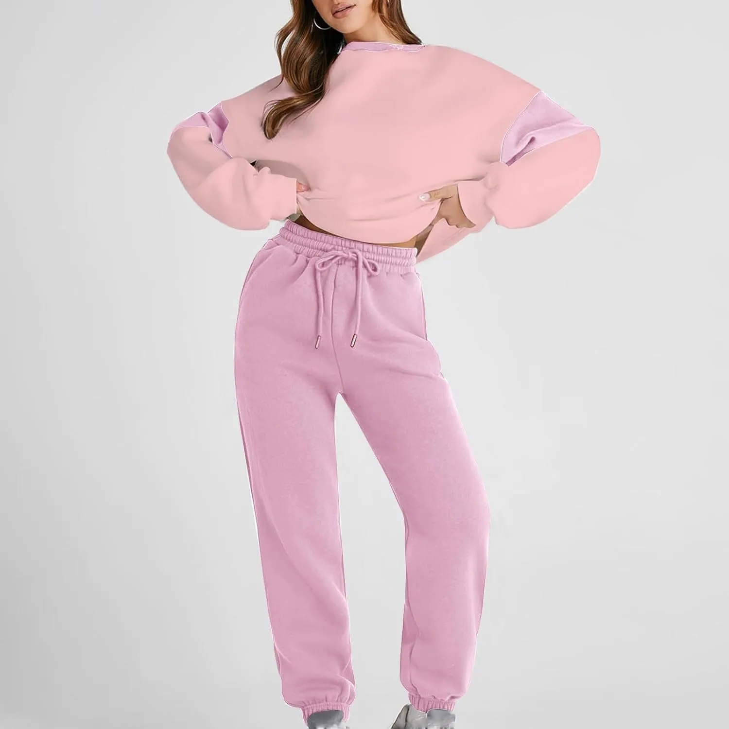 Women 2 Piece Sweatsuit Fleece Tracksuit Set Casual Athletic Outfit Oversized Pullover and Joggers Comfy Workout Sets