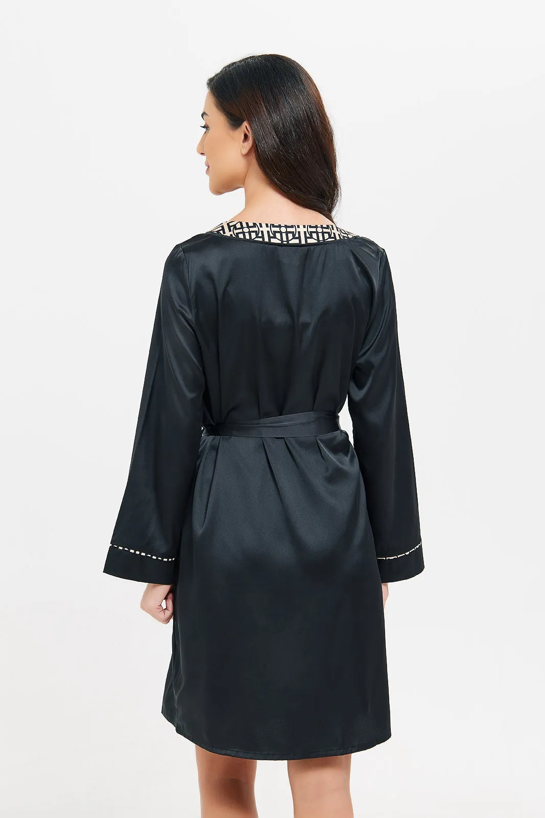 Women Black Embellished Robe