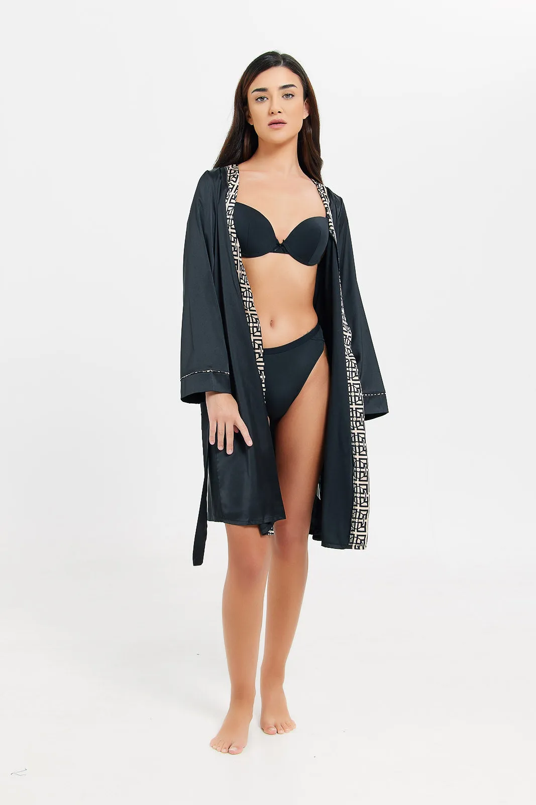 Women Black Embellished Robe