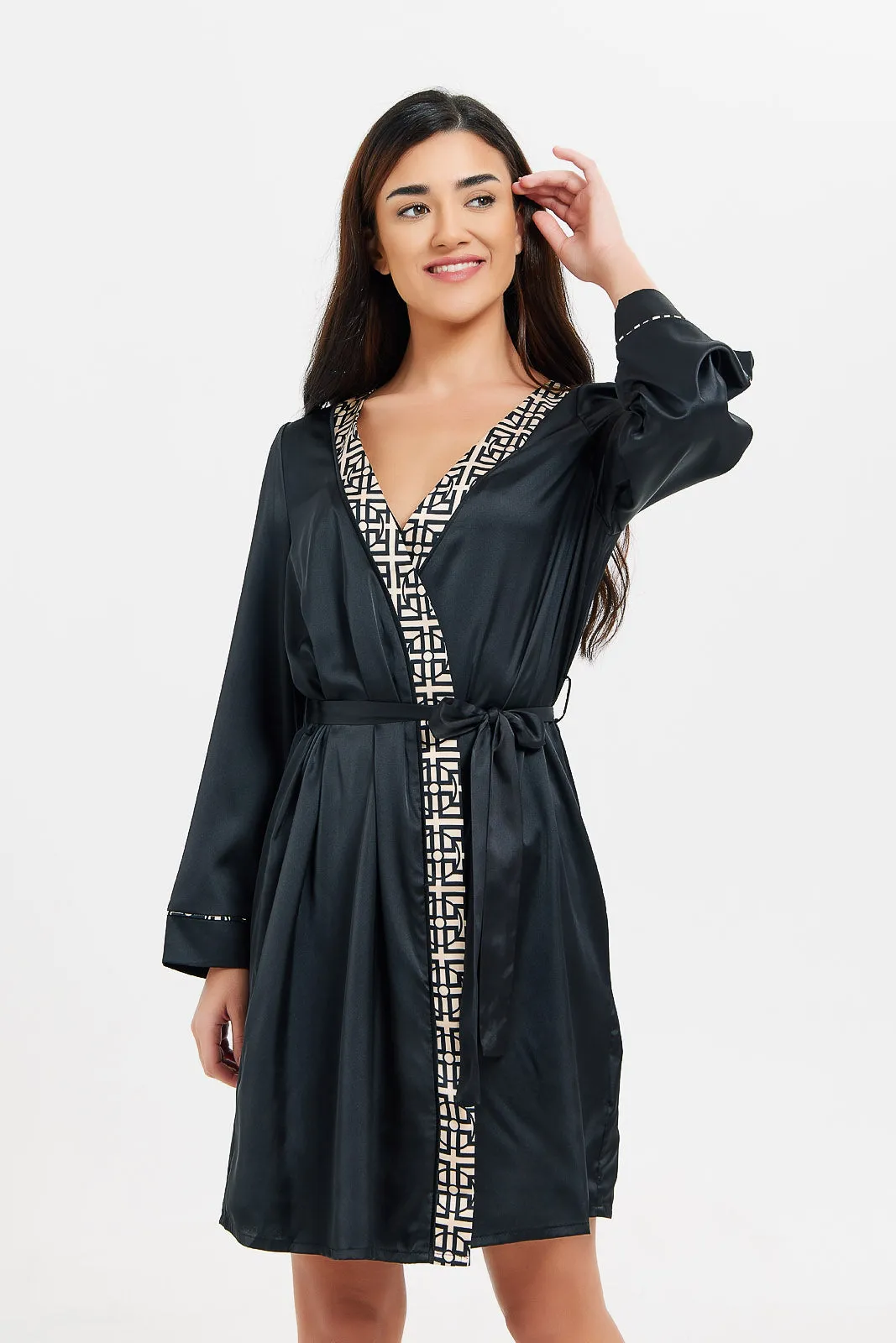 Women Black Embellished Robe