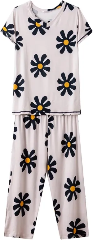 Women Can Wear Casual Pajamas Printed Short Sleeved Pants Comfortable And Breathable Home Clothing Top Set