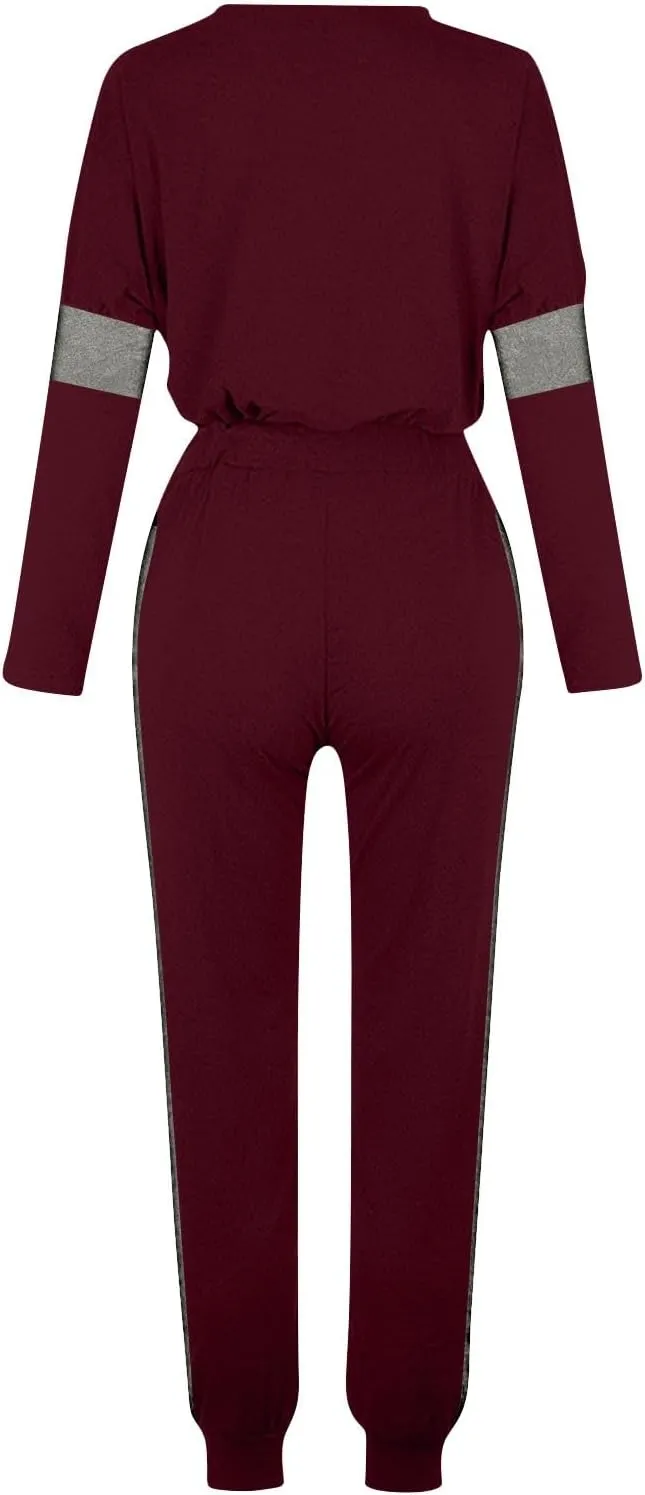 Women Color Block Simple Tracksuit 2 Piece Outfit Comfy Soft Pajama Set Crewneck Long Sleeve Shirts and Jogger Pants