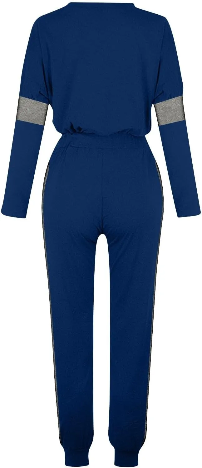 Women Color Block Simple Tracksuit 2 Piece Outfit Comfy Soft Pajama Set Crewneck Long Sleeve Shirts and Jogger Pants