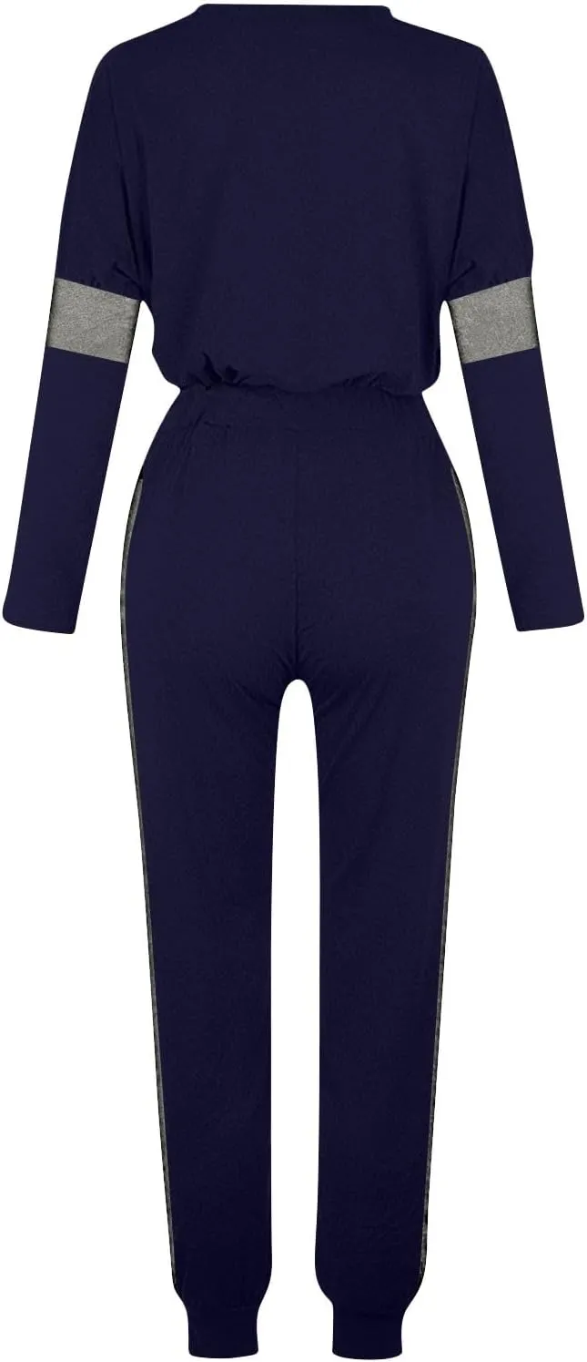 Women Color Block Simple Tracksuit 2 Piece Outfit Comfy Soft Pajama Set Crewneck Long Sleeve Shirts and Jogger Pants
